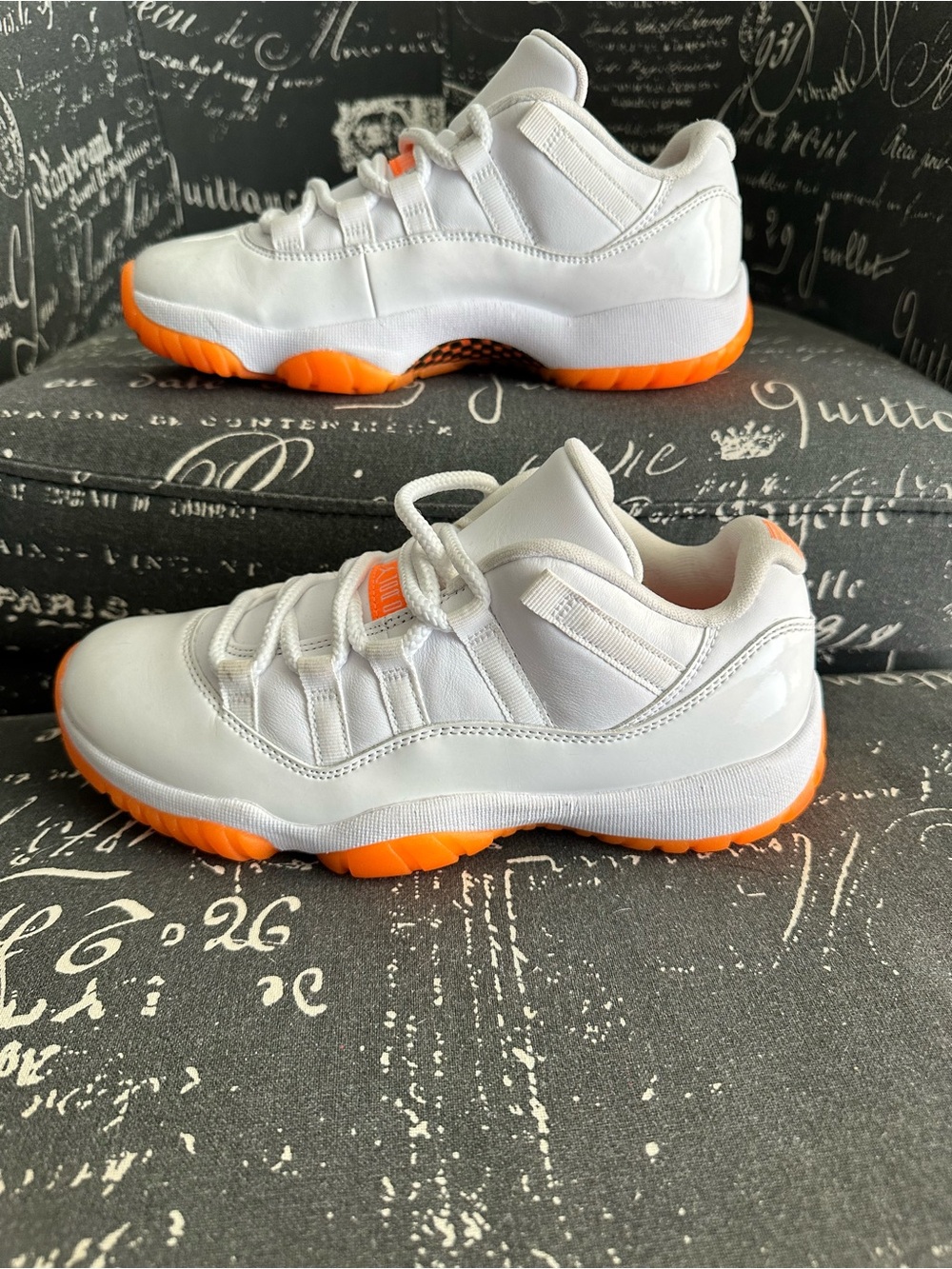 Jordan Mens White and Orange Low Top Sneakers